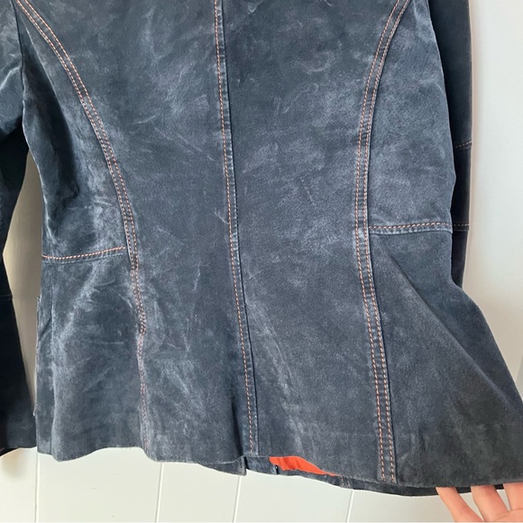 Vintage Danier Suede Leather Denim Blue Jacket Orange Contrast Stitching Y2K - Picture 13 of 13